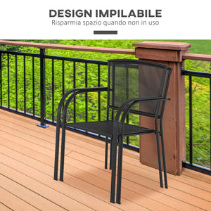 EasyComfort Set 2 Sedie da Giardino in Metallo, per Cortile, Patio e Terrazza, Nero