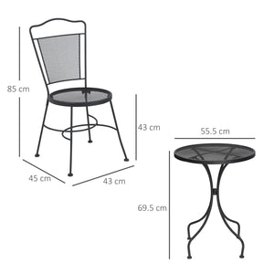 EasyComfort Set da Giardino da 3 Pezzi, Tavolino Rotondo con 2 Sedie da Esterno in Metallo, Nero