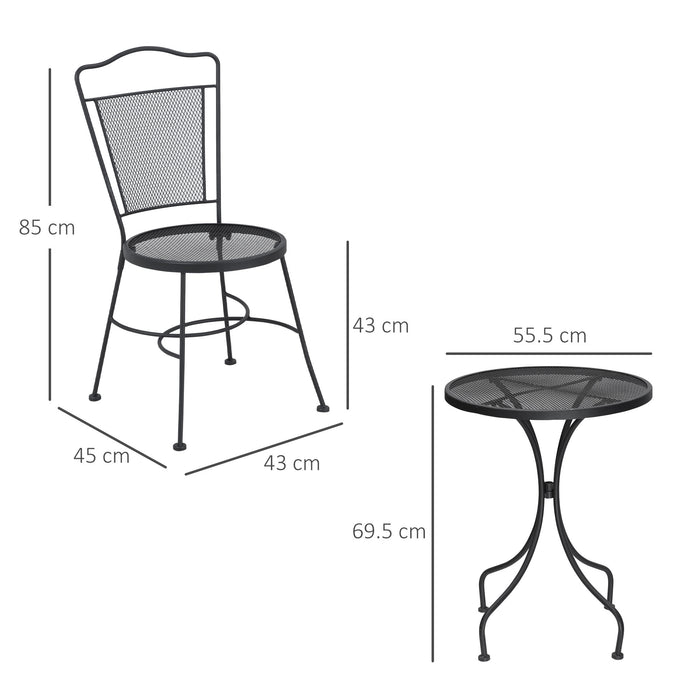 EasyComfort Set da Giardino da 3 Pezzi, Tavolino Rotondo con 2 Sedie da Esterno in Metallo, Nero