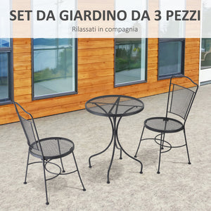 EasyComfort Set da Giardino da 3 Pezzi, Tavolino Rotondo con 2 Sedie da Esterno in Metallo, Nero