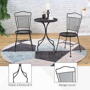 EasyComfort Set da Giardino da 3 Pezzi, Tavolino Rotondo con 2 Sedie da Esterno in Metallo, Nero