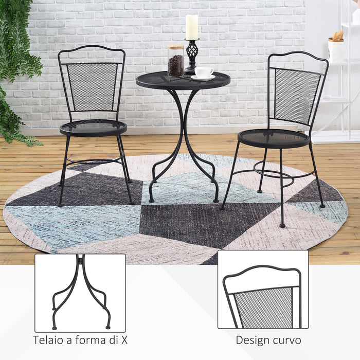 EasyComfort Set da Giardino da 3 Pezzi, Tavolino Rotondo con 2 Sedie da Esterno in Metallo, Nero