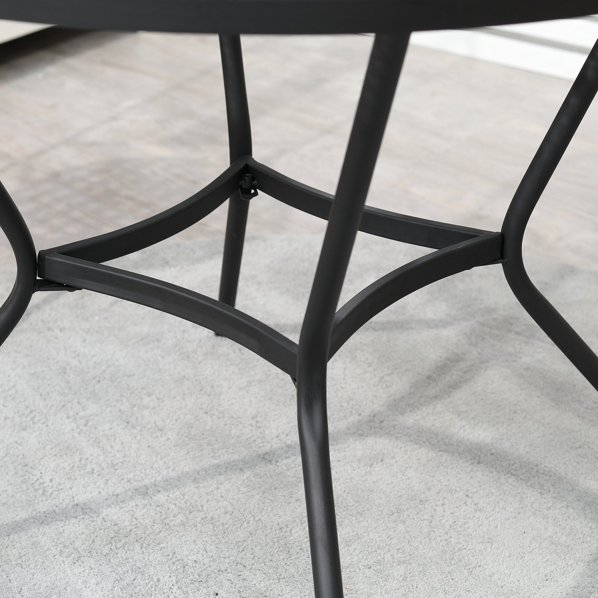 EASYCOMFORT  Tavolo da Giardino Rotondo in Metallo con Piano d'Appoggio a Rete, ?91x71.5cm, Nero