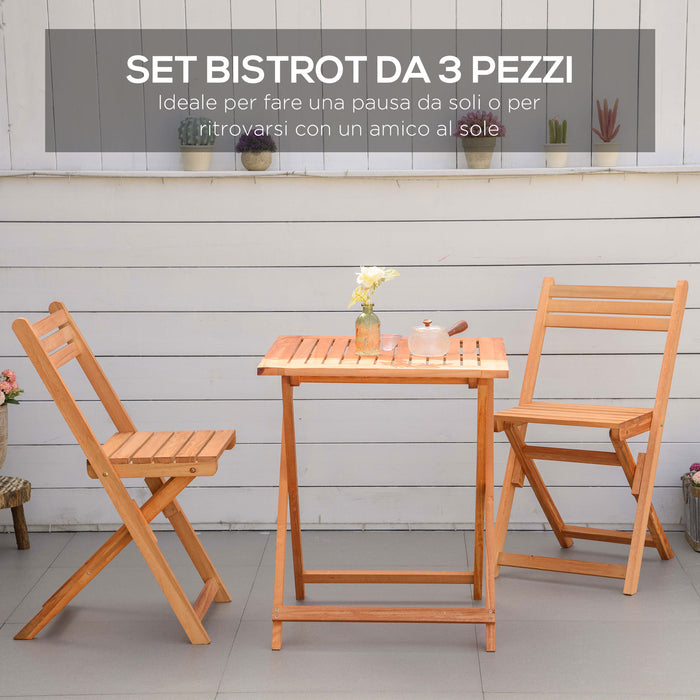 EasyComfort Set 3 Pezzi Tavolo e Sedie da Giardino Pieghevoli in Legno per Esterni, Terrazzo, Picnic o Campeggio, Salvaspazio e Compatto, Teak