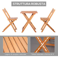 EasyComfort Set 3 Pezzi Tavolo e Sedie da Giardino Pieghevoli in Legno per Esterni, Terrazzo, Picnic o Campeggio, Salvaspazio e Compatto, Teak