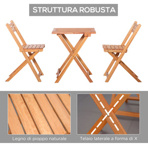 EasyComfort Set 3 Pezzi Tavolo e Sedie da Giardino Pieghevoli in Legno per Esterni, Terrazzo, Picnic o Campeggio, Salvaspazio e Compatto, Teak