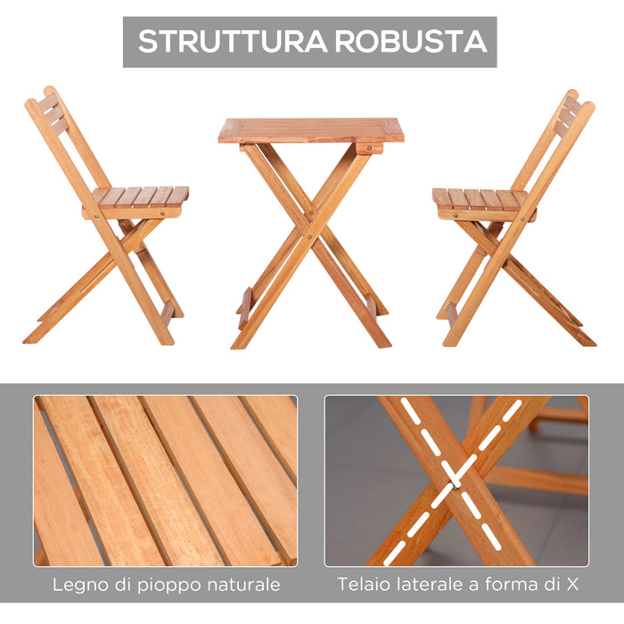 EasyComfort Set 3 Pezzi Tavolo e Sedie da Giardino Pieghevoli in Legno per Esterni, Terrazzo, Picnic o Campeggio, Salvaspazio e Compatto, Teak