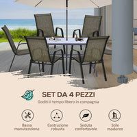 Easycomfort Sedie da Giardino Set 6 Pezzi, Sedie da Esterno Impilabili in Metallo e Tessuto Traspirante, Marrone