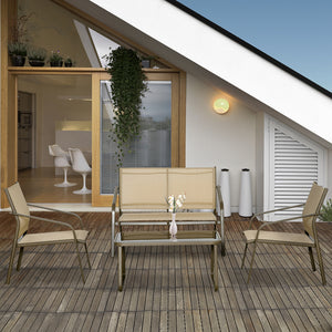 EasyComfort Set da Giardino 4 Pezzi con 2 Sedie, 1 Divanetto e 1 Tavolino da Caffè, Kaki