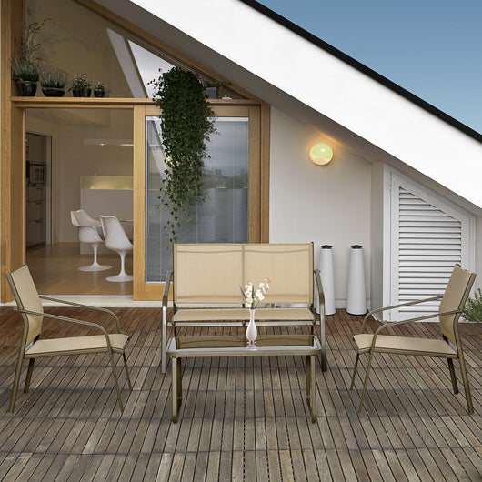 EasyComfort Set da Giardino 4 Pezzi con 2 Sedie, 1 Divanetto e 1 Tavolino da Caffè, Kaki