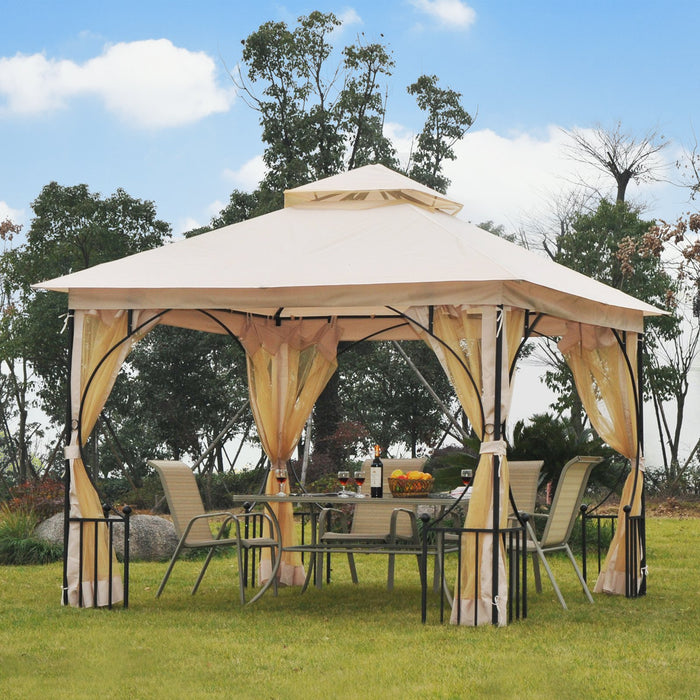 Easycomfort Gazebo da Giardino 3x3m in Metallo con Zanzariere e Tettuccio in Poliestere, Beige