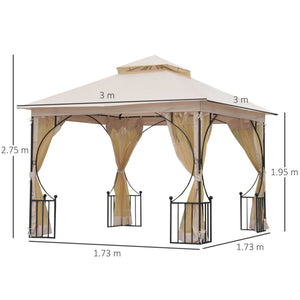 Easycomfort Gazebo da Giardino 3x3m in Metallo con Zanzariere e Tettuccio in Poliestere, Beige