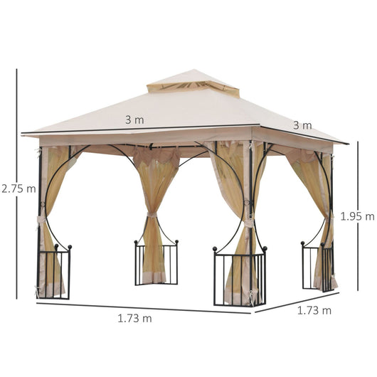 Easycomfort Gazebo da Giardino 3x3m in Metallo con Zanzariere e Tettuccio in Poliestere, Beige
