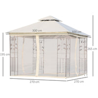 Easycomfort Gazebo da Giardino 3x3m con Zanzariera, Telaio in Acciaio e Doppio Tettuccio, Bianco