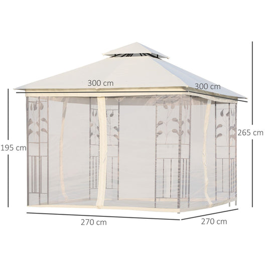 Easycomfort Gazebo da Giardino 3x3m con Zanzariera, Telaio in Acciaio e Doppio Tettuccio, Bianco