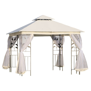 Easycomfort Gazebo da Giardino 3x3m con Zanzariera, Telaio in Acciaio e Doppio Tettuccio, Bianco