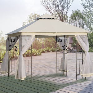 Easycomfort Gazebo da Giardino 3x3m con Zanzariera, Telaio in Acciaio e Doppio Tettuccio, Bianco