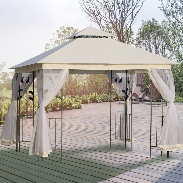 Easycomfort Gazebo da Giardino 3x3m con Zanzariera, Telaio in Acciaio e Doppio Tettuccio, Bianco