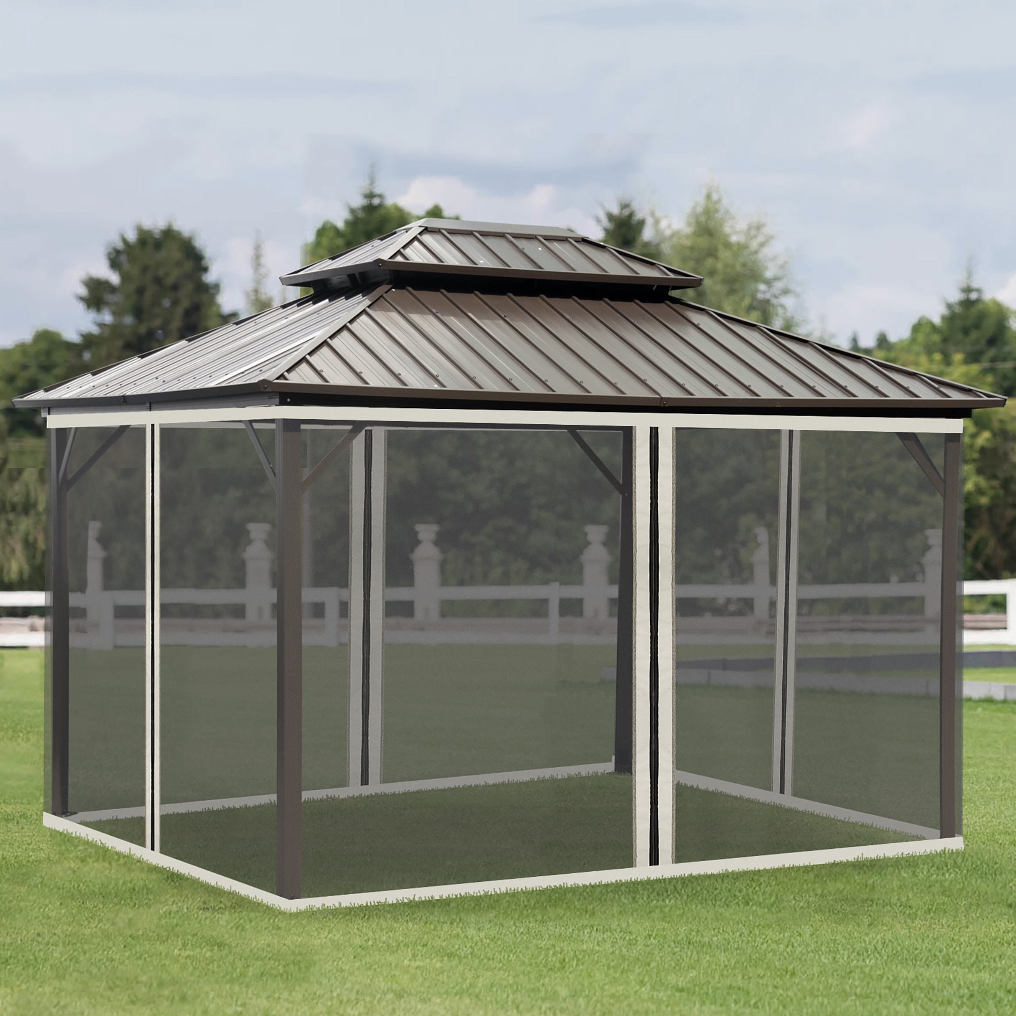 Easycomfort Zanzariera per Gazebo Tende di Ricambio Universale con Cerniere, 335x207cm - Nero e Beige