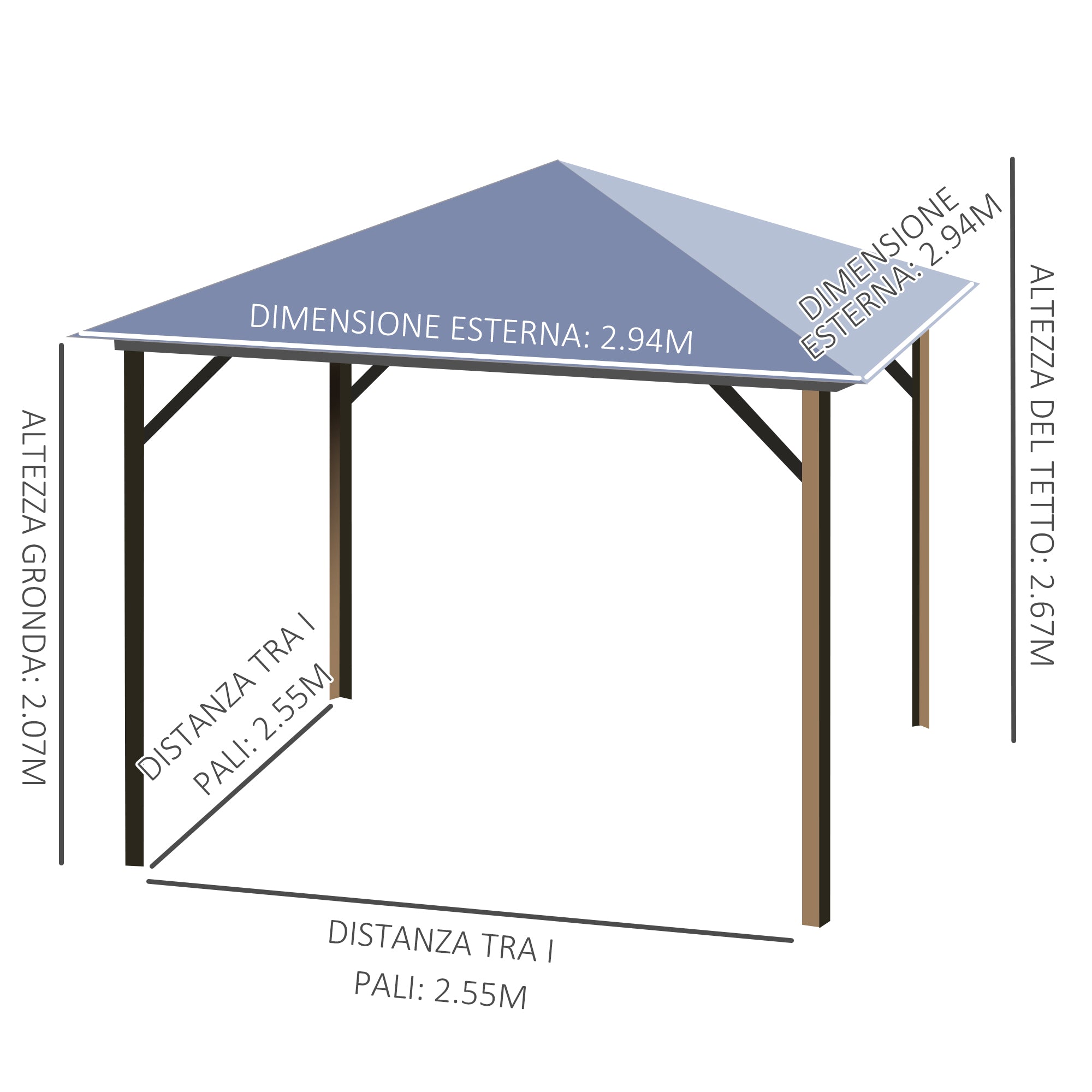 EasyComfort Gazebo da Giardino 3x3m con Tetto in Policarbonato e Zanzariere, Caffè e Khaki