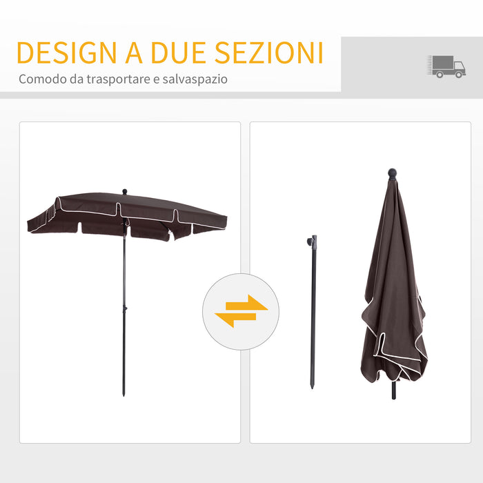 Easycomfort Ombrellone da Giardino Rettangolare e Regolabile con Palo in Alluminio, 2x1.3x2.5 m, Marrone e Nero