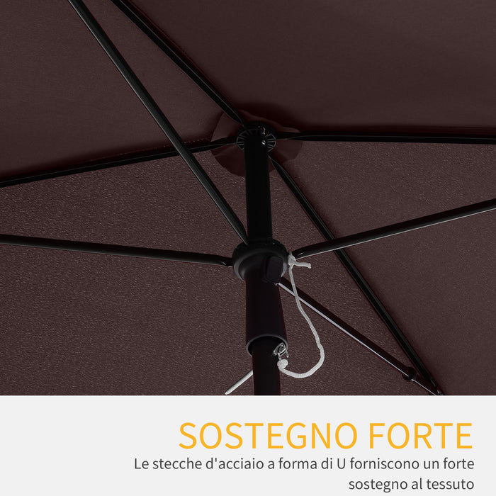 Easycomfort Ombrellone da Giardino Rettangolare e Regolabile con Palo in Alluminio, 2x1.3x2.5 m, Marrone e Nero