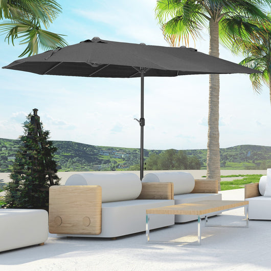 EASYCOMFORT  Ombrellone da Giardino Doppio con Apertura a Manovella, Acciaio e Poliestere, 460x270x240cm, Nero