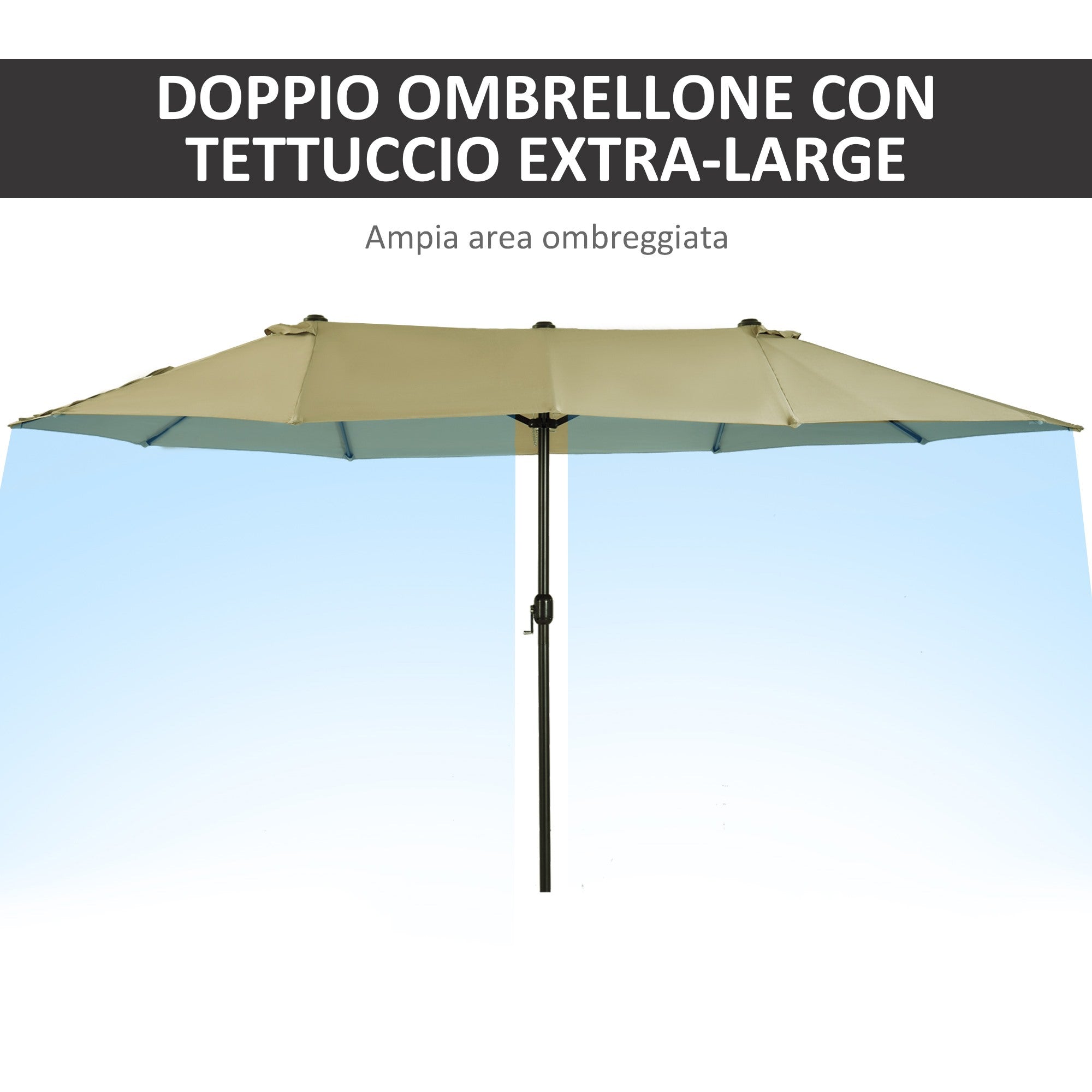 Easycomfort Ombrellone da Giardino Doppio con Apertura a Manovella, in Acciaio e Poliestere, 460x270x240 cm