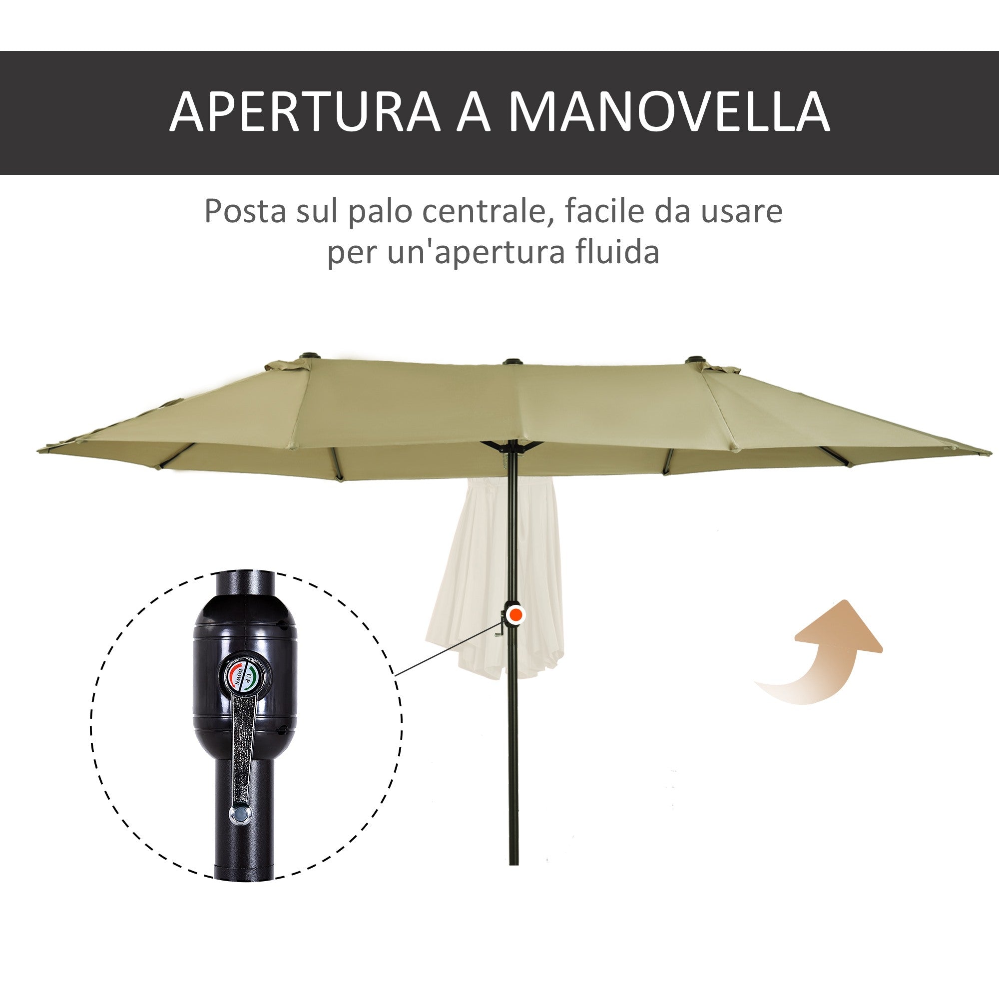 Easycomfort Ombrellone da Giardino Doppio con Apertura a Manovella, in Acciaio e Poliestere, 460x270x240 cm