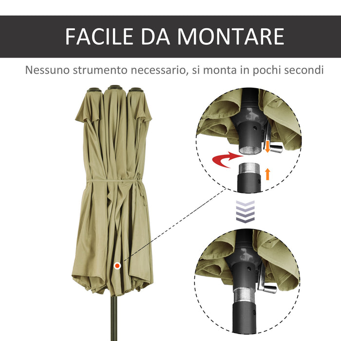 Easycomfort Ombrellone da Giardino Doppio con Apertura a Manovella, in Acciaio e Poliestere, 460x270x240 cm