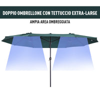 Easycomfort Ombrellone da Giardino Doppio con Apertura a Manovella, in Acciaio e Poliestere, 455x265x238cm, Verde Scuro