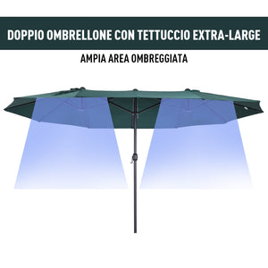 Easycomfort Ombrellone da Giardino Doppio con Apertura a Manovella, in Acciaio e Poliestere, 455x265x238cm, Verde Scuro