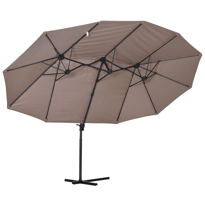 Easycomfort Ombrellone Doppio da Giardino in Metallo e Poliestere Anti-UV Impermeabile, 440x270x250cm, Marrone