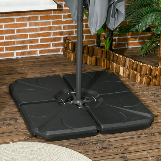 Easycomfort Base per Ombrellone in HDPE da 4 Pezzi, Riempibili con Acqua e Sabbia max 18kg, 103x103x8.3 cm, Nero