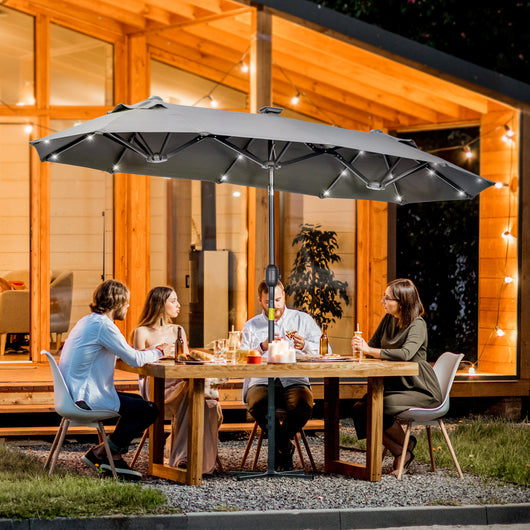 Easycomfort Ombrellone doppio con Base a crocee Luci Solari, 295x150x219cm, Grigio