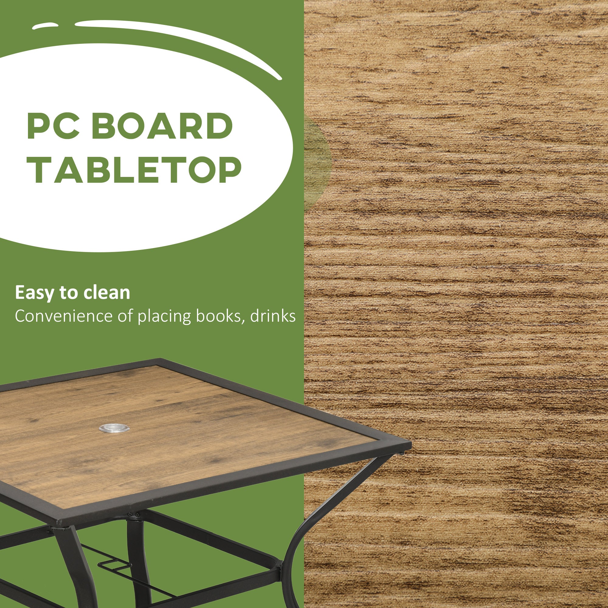 EasyComfort Tavolo da Giardino Marrone per 4 Persone con Foro Centrale per Ombrellone, 94L x 94P x 71A cm