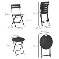 EasyComfort Set da Giardino 3 Pezzi con 2 Sedie e Tavolo Pieghevoli in Acciaio e HDPE, Grigio Scuro