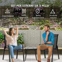 Easycomfort Set da Giardino 3 Pezzi con Tavolino e 2 Sedie Impilabili, in Acciaio e Tessuto Traforato, Nero