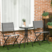 Easycomfort Set da Giardino 3 Pezzi in Acciaio con 2 Sedie Pieghevoli in Tessuto Traspirante e Tavolo Rotondo