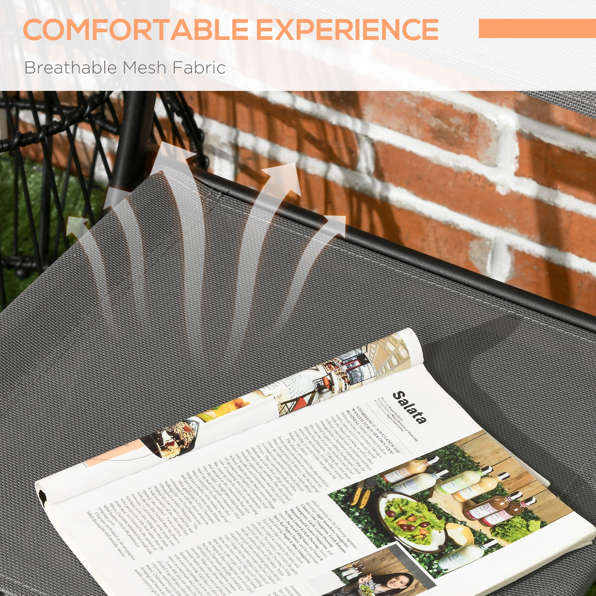 Easycomfort Set da Giardino 3 Pezzi in Acciaio con 2 Sedie Pieghevoli in Tessuto Traspirante e Tavolo Rotondo