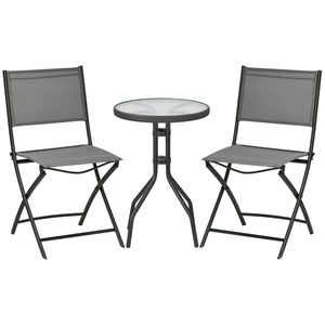 Easycomfort Set da Giardino 3 Pezzi in Acciaio con 2 Sedie Pieghevoli in Tessuto Traspirante e Tavolo Rotondo