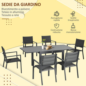 EASYCOMFORT  Set da Giardino 7 Pezzi con Tavolo Allungabile e 6 Sedie da Giardino con Seduta Traspirante