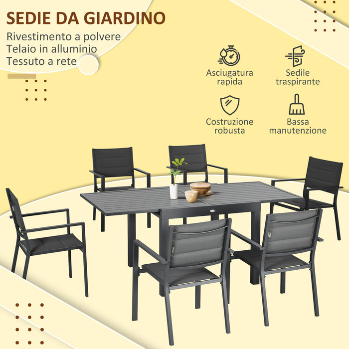 EASYCOMFORT  Set da Giardino 7 Pezzi con Tavolo Allungabile e 6 Sedie da Giardino con Seduta Traspirante