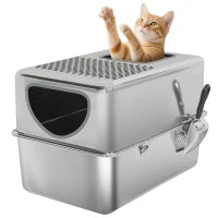 Lettiera per Gatti in Acciaio Inossidabile XL Arenero con Paletta Doppie Aperture Facile da Pulire Argento
