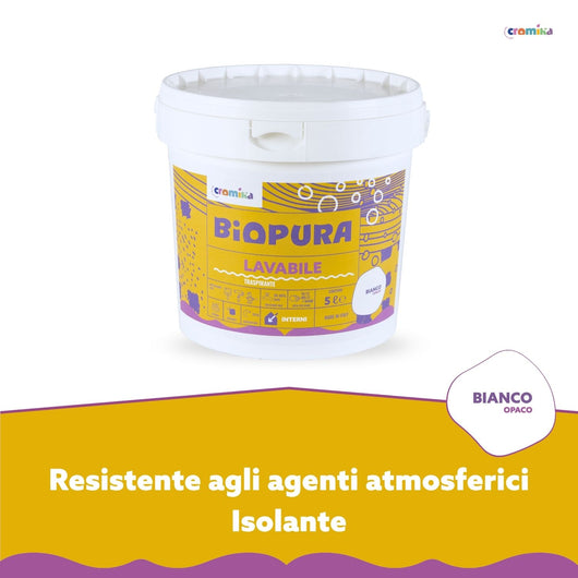 Superpittura lavabile traspirante interni alta copertura linea biopura cromika *** formato 5 lt, confezione 1