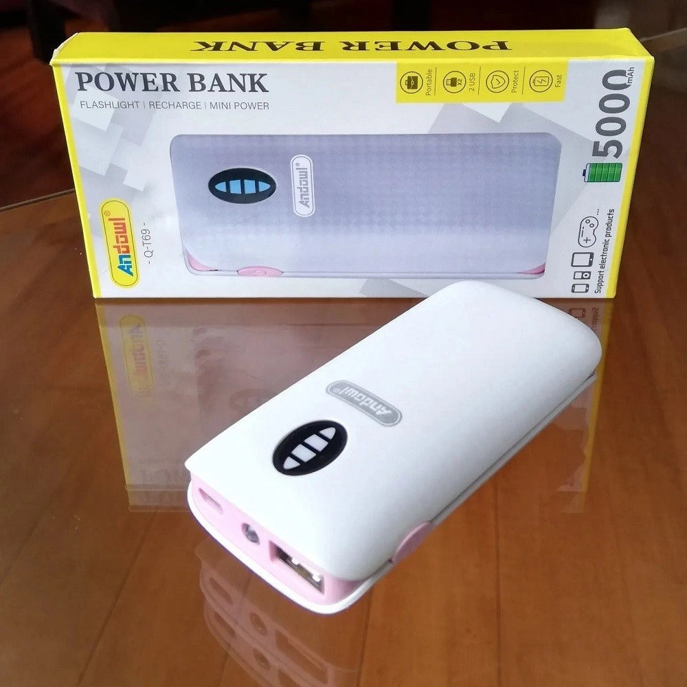 Trade Shop - Power Bank Portatile 5000mah Con Torcia A Led 2 Porte Usb Ricarica Veloce Q-t69 -