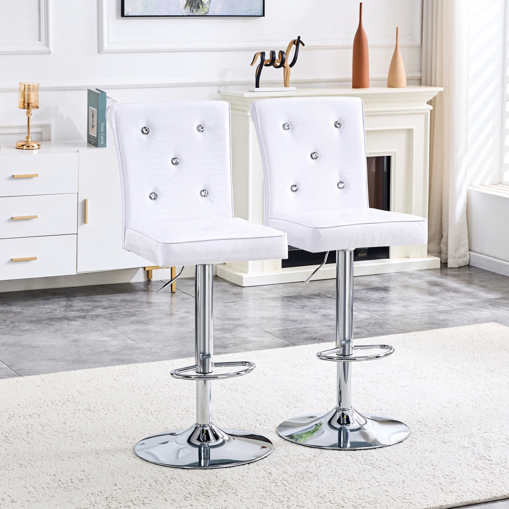 Sedie da pranzo vintage, 2 pezzi in PVC bianco con dettagli in cristallo e struttura robusta