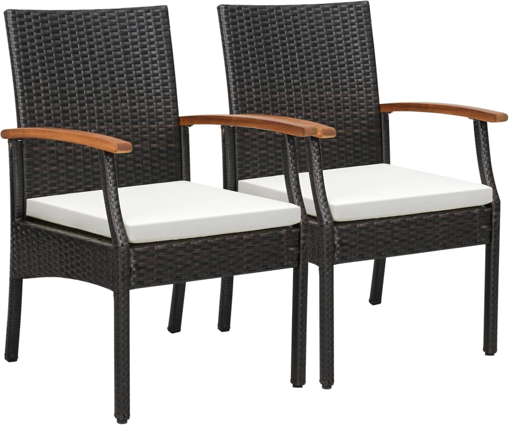 Set di 2 Sedie in Rattan, Sedia Giardino Poltrone da Esterno con Cuscini per Seduta con Cerniera, Set di 2 Comode Sedie per Giardino, Patio, Terrazza(Modello A, 54,5x61,5x89cm)