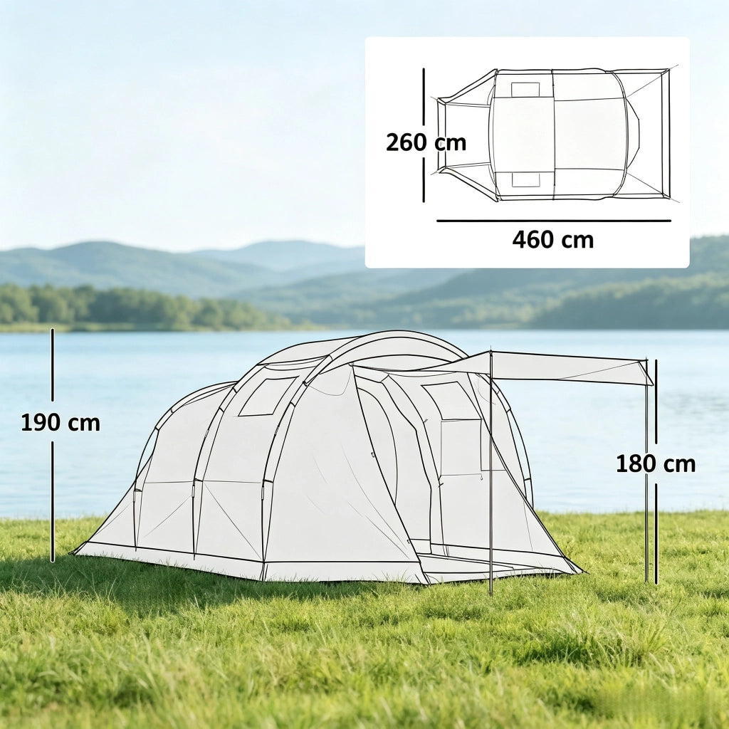 TENDA DA CAMPEGGIO A TUNNEL 460x260x190 cm Blu, 3-4 posti, impermeabile 3000 mm