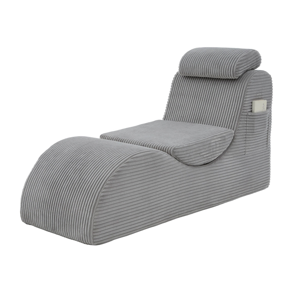 Poltrona ergonomica 160x66x90 cm con tasca laterale e cuscino; grigio chiaro